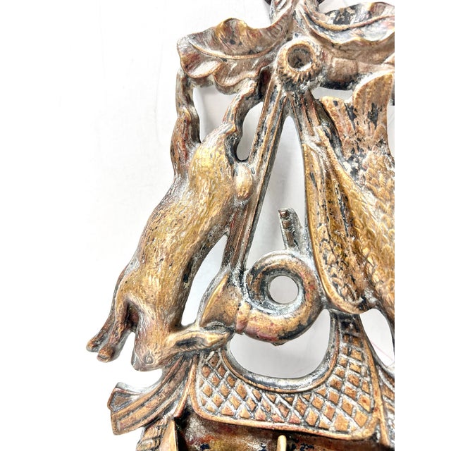 Antique Fireplace Brass Match Safe & Wall Match Holder - Rabbit and Bird Motif - Victorian Match Striker For Sale - Image 4 of 8