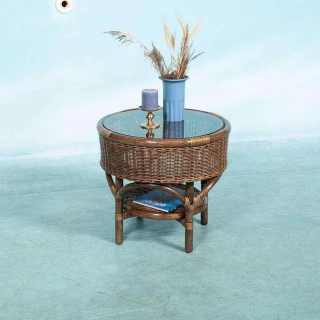 Bohemian Coffee Table in Wicker, 1970s For Sale - Image 3 of 3
