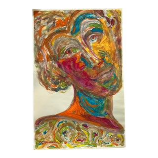 Contemporary Original E.J.Hartmann Abstract Portrait Painting Signed For Sale