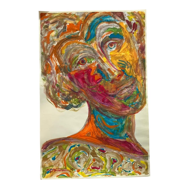 Contemporary Original E.J.Hartmann Abstract Portrait Painting Signed For Sale