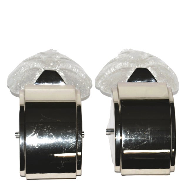 1990s 1990s Lightolier Scalini Art Deco Modern Chrome Glass Leaf Shade Wall Sconces - a Pair For Sale - Image 5 of 11