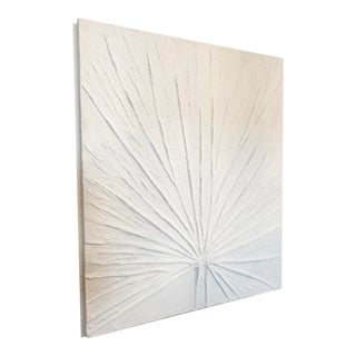 Contemorary Large Plaster Textured Botanical Palm Leaf Painting by Tatiana Duperault For Sale
