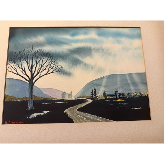 1967 H. Allen Gore Watercolor - Kodak Illustrator New York Farm Landscape - Matted - Set of 2 For Sale - Image 4 of 13