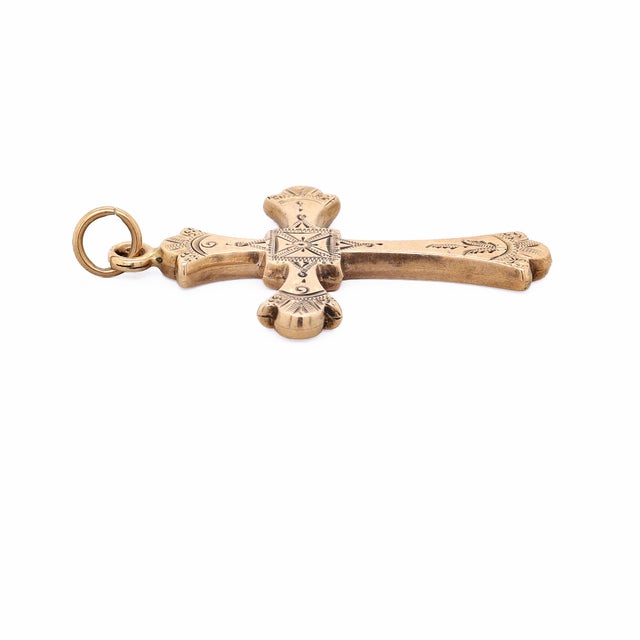 Antique Victorian 10k Gold Engraved Cross Pendant for a Necklace For Sale - Image 11 of 14