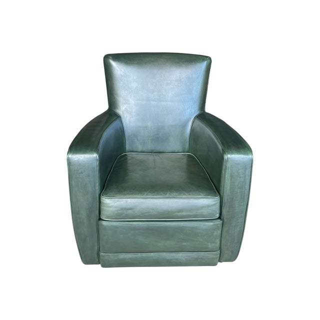 1970s 1970s Pair of 180° Swivel Lounge Chairs in Dark Green Patinated Leather For Sale - Image 5 of 14