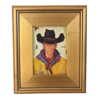 Impressionist Western Cowboy Painting Including the Antiqued Gold Wood Frame For Sale