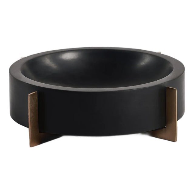 Catania Marble Bowl on Metal Base, Black For Sale