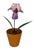 Vintage purple porcelain iris made from finished with tole leaves. Potted in a terracotta pot. Spanish moss placed on top...