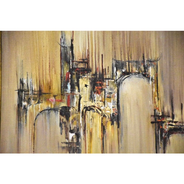 A mid century modern abstract Oil on canvas painting by Rita Frost 24.75” wide. 14.75” tall.