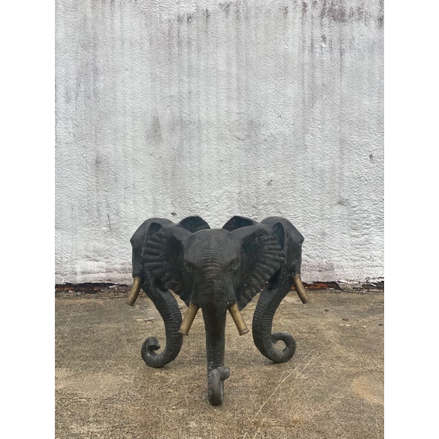 Bronze Vintage Regency Solid Bronze Elephant Center Table Pedestal For Sale - Image 8 of 9