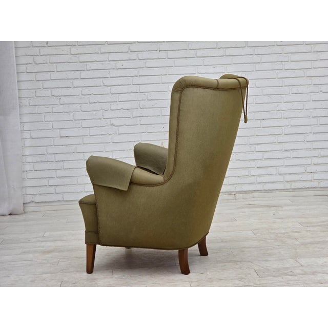 Danish Highback Armchair in Green Furniture Wool, 1960s For Sale - Image 10 of 18