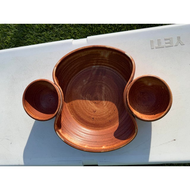 Ceramic Signed Studio Pottery Chip & Dip Serving Platter For Sale - Image 7 of 11