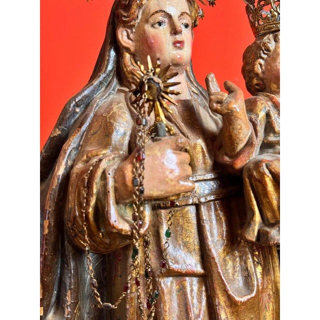 16th Century Spanish Polychrome Virgin and Child Sculpture For Sale - Image 9 of 10