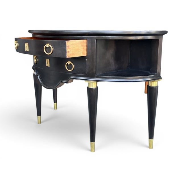 Wood Vintage Hollywood Regency Demi-Lune Server in Ebonized Wood With Brass Accents For Sale - Image 7 of 10