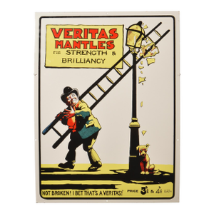 Late 20th Century Veritas Mantles Porcelain Sign