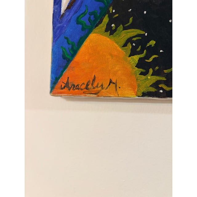 Textile Original Aracely Muñoz Acrylic Painting – Surreal Still Life With Wine Bottle & Florals For Sale - Image 7 of 8