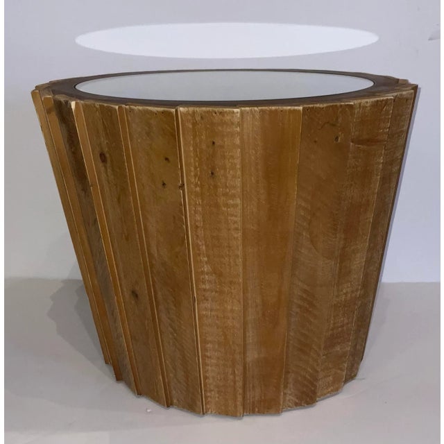 Organic Modern Natural Wood Slat Medium Side Table For Sale - Image 4 of 4