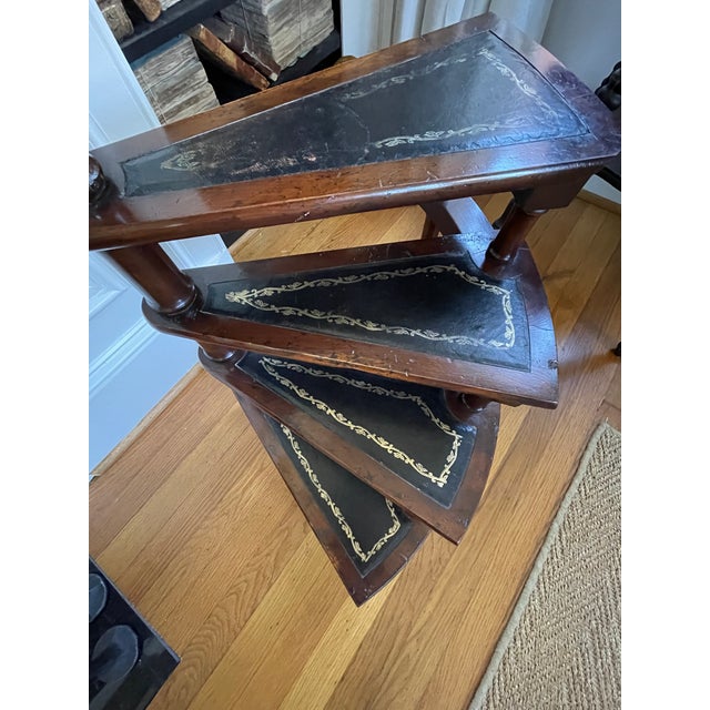Brown Antique English Mahogany and Leather Library Step / Staircase For Sale - Image 8 of 9