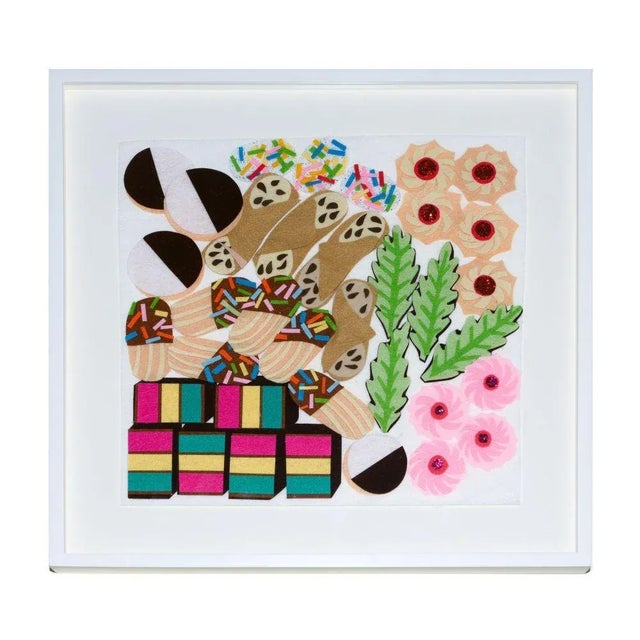 Felt collage mounted on acid free board, within white-painted shadow box frame. Signed by artist on verso. Sam Sidney grew...