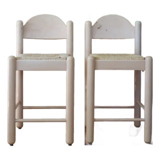 1980s Loewenstein Postmodern Rush Seat Counter Stools For Sale