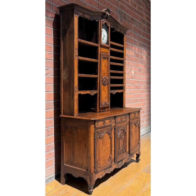 18th Century Antique 18th C French Country Walnut Vaisellier Clock Buffet Hutch For Sale - Image 5 of 11