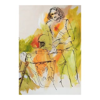 Vintage Mid 20th Century Jacque Von Honts Modernist Man Motorcycle Painting For Sale