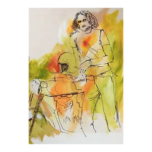 Vintage Mid 20th Century Jacque Von Honts Modernist Man Motorcycle Painting