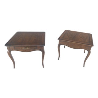 Pair One Drawer Very Fine Solid Dark Chestnut 27x27" Square Side End Tables MINT For Sale