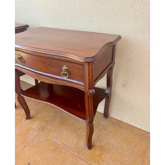 Pair of Spanish Wood Bedside Tables With Drawers and Lower Shelves, 1940s For Sale - Image 12 of 15
