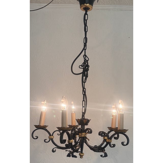 Wrought Iron 5-Light Chandelier, 1960s For Sale - Image 10 of 14
