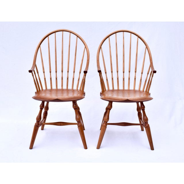 Bespoke Set of Six Windsor Continuous Arm Chairs, Solid Cherry, 1990s For Sale In Philadelphia - Image 6 of 13
