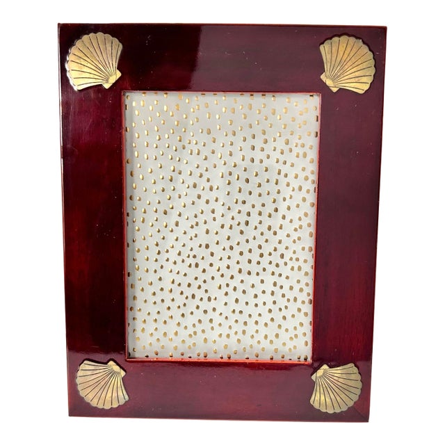 Vintage Brass Inlay Seashell Picture Frame – Coastal Clamshell Decor For Sale