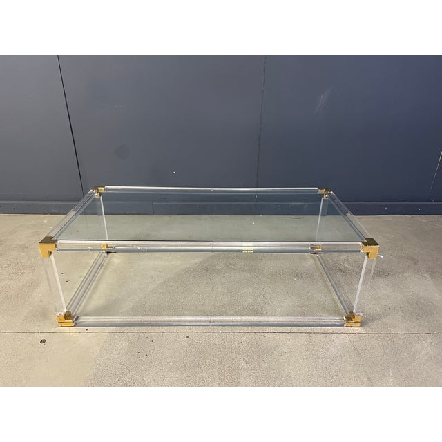 Brass and Acrylic Glass Coffee Table by Charles Hollis Jones, 1970s For Sale - Image 11 of 12