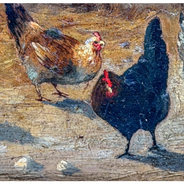 Wood Jules Depierre French Farmyard Scene with Chickens, Oil on Panel, Late 19th Century For Sale - Image 7 of 11