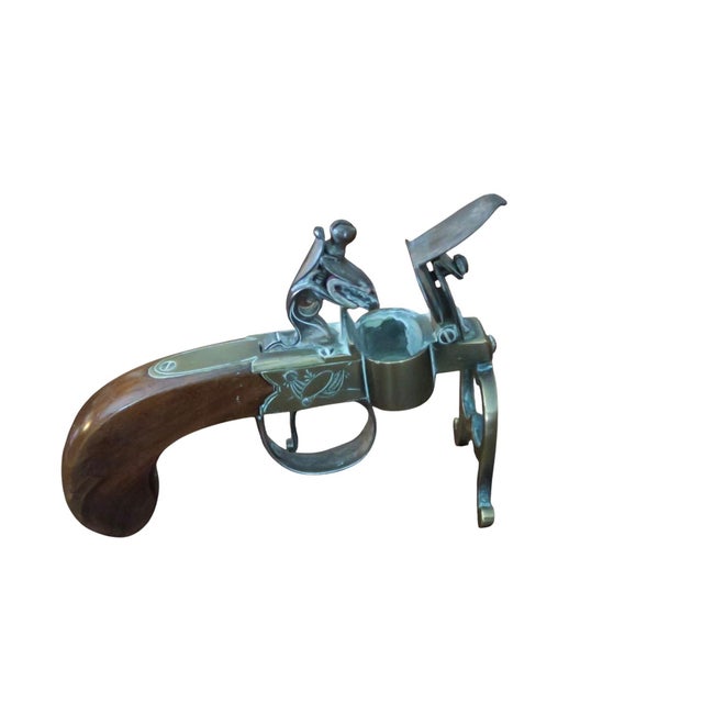 Antique George III Brass, Iron and Mahogany Flintlock Tinder Pistol For Sale - Image 4 of 18