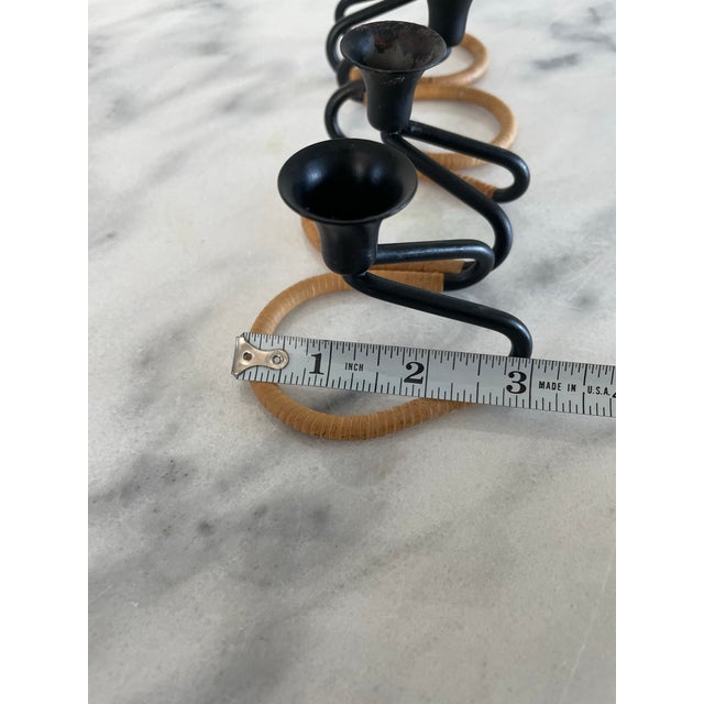 Black Mid 20th Century Walter Bosse Blacked Steel & Woven Natural Raffia Fiber Candlesticks, Unmarked - Set of 4 For Sale - Image 8 of 9