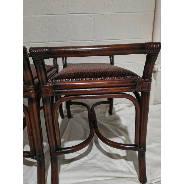 Rustic European Pair of Rattan Benches Made in Phillipines Tobacco Brown For Sale - Image 3 of 12