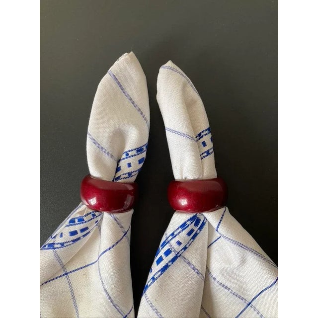 Blue and White Folk Hand-Woven Linen Picnic Napkin, Circa Mid 20th Century For Sale - Image 9 of 12