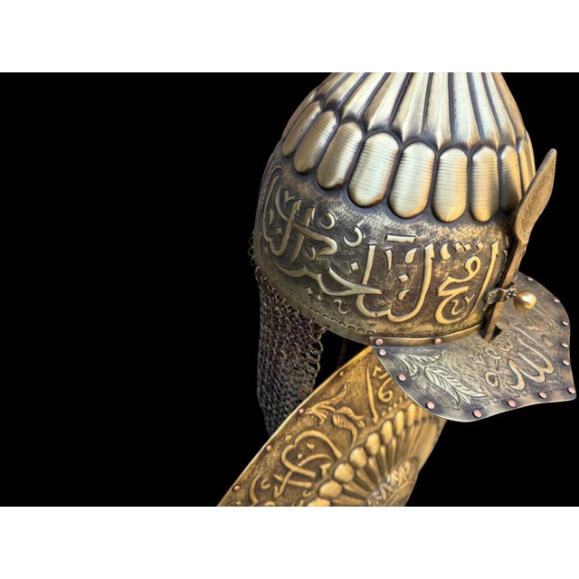 Large Engraved Calligraphy Helmet Shield Set For Sale - Image 13 of 15