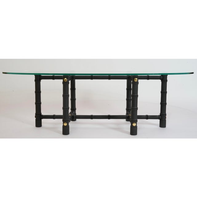 Wood 1970s Drexel Heritage Faux Bamboo Oval Glass Coffee Table For Sale - Image 7 of 8