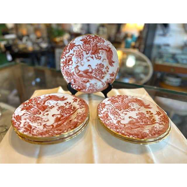 Royal Crown Derby Porcelain 1980s Royal Crown Derby Red Aves Set of 10 Salad Plates For Sale - Image 4 of 11