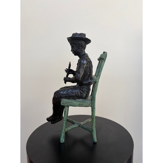 Traditional Maitland-Smith Verdigris Bronze Flute Boy Sculpture For Sale - Image 3 of 15