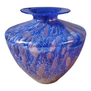 Vintage Azzurro Italy Hand Blown Italian Art Glass Vase For Sale
