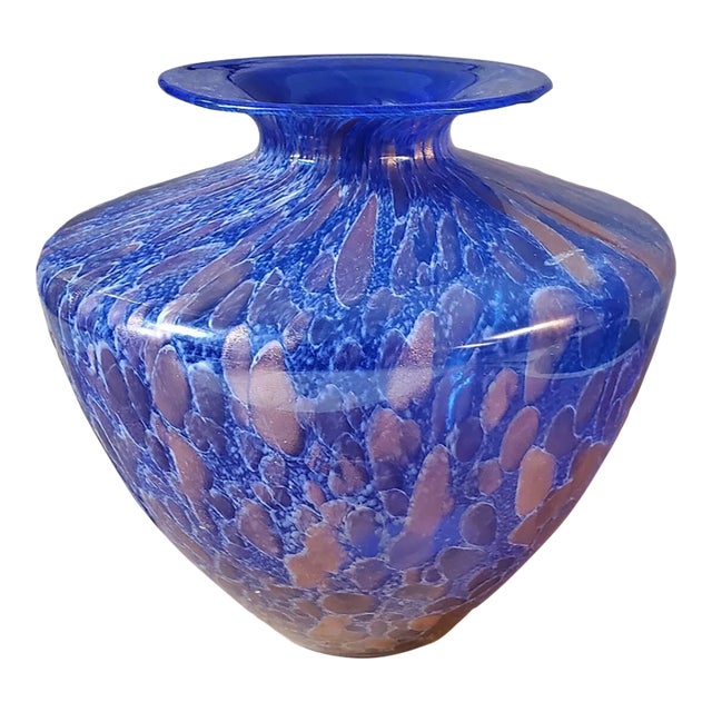 Vintage Azzurro Italy Hand Blown Italian Art Glass Vase For Sale