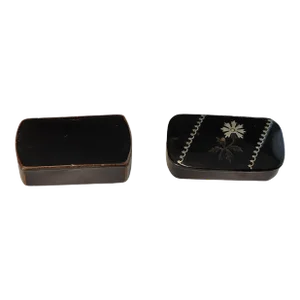 Late 19th Century English Victorian Papier Mache Ebonized Snuff Boxes - a Pair