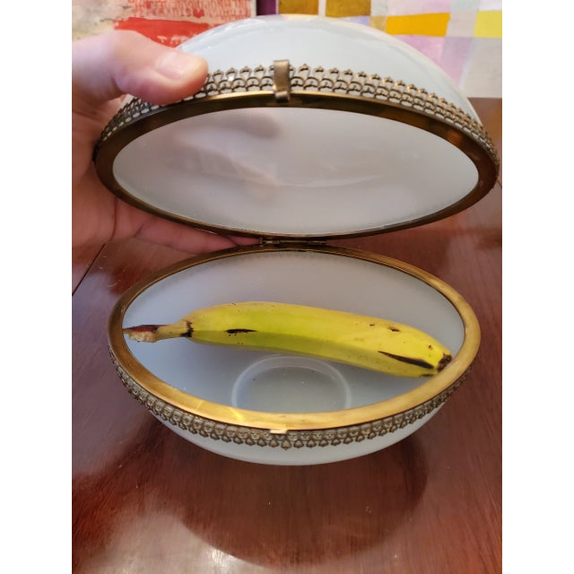 Metal Antique Baccarat Style Large Egg Opaline Jewel Box Casket For Sale - Image 7 of 7
