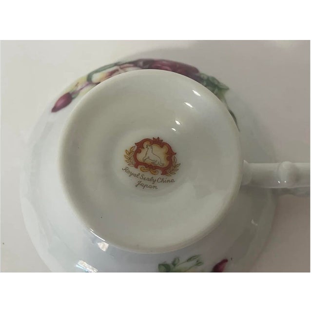 Vintage Royal Sealy Japan Roses & Heavy Gold Filigree Footed Tea Cup & Saucer Set For Sale - Image 12 of 12