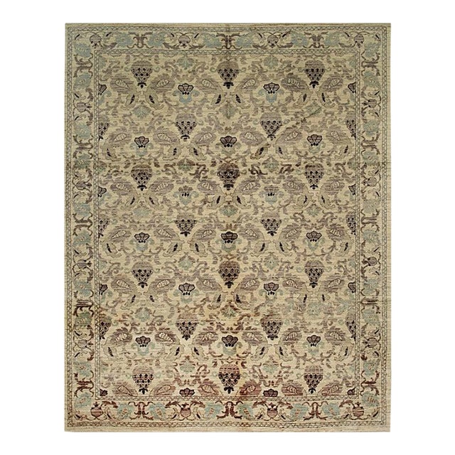 8x10 Ivory Hand-Knotted Wool Floral Drop Repeat Classic Traditional Carpet Rug For Sale