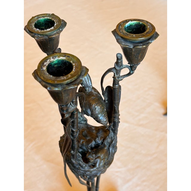 Bronze Art Nouveau Bronze Bird in Nest Candelabra by Auguste Nicolas Cain, 1880’s For Sale - Image 8 of 12