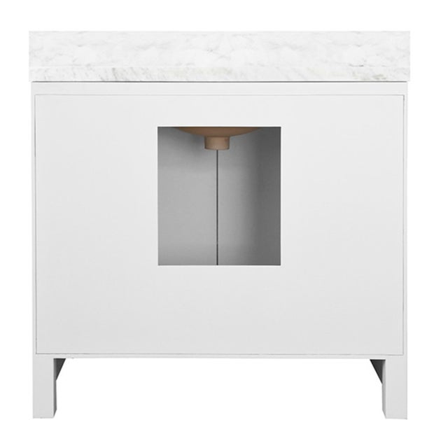 Metal Matthew Izzo Home April Single Porcelain Sink Bath Vanity With Textured Light Blue Linen, Matte White Lacquer and Brass Hardware For Sale - Image 7 of 9